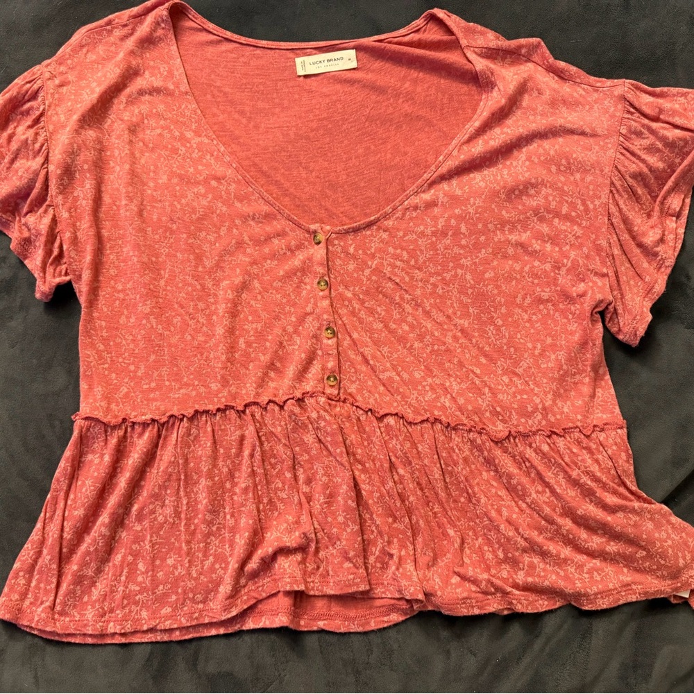 Lucky Brand Red Floral Peplum Blouse